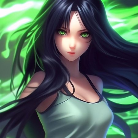 Девушка с чёрными волосами и зелёными глазами
