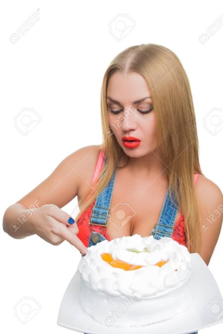 Девушка ест торт