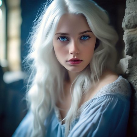 Девушка с длинными белыми волосами