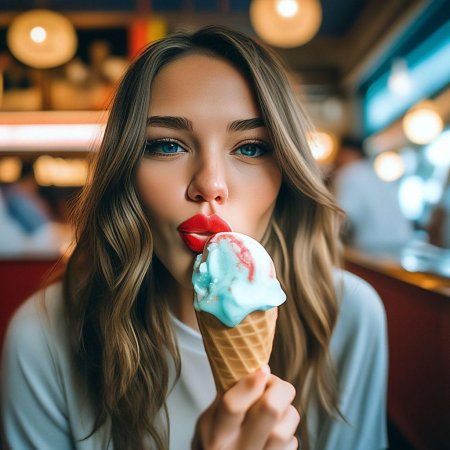 Ест мороженое