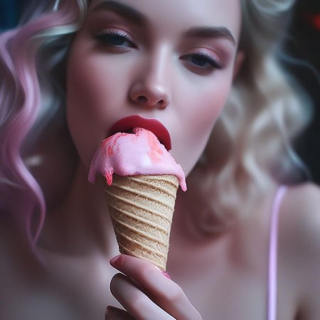 Девушка облизывает мороженое