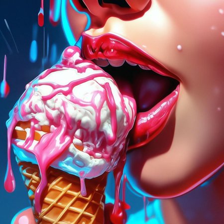 Облизывает мороженое