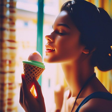 Девочка ест мороженое