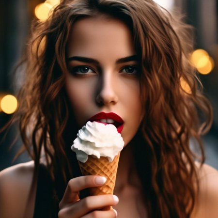 Лижет мороженое