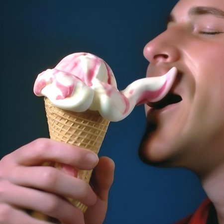 Мужчина ест мороженое
