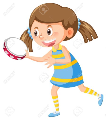 Девочка с хвостиками играет на бубне рисунок