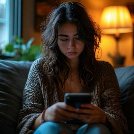 Девушка смотрит в телефон