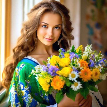 Женщина с букетом