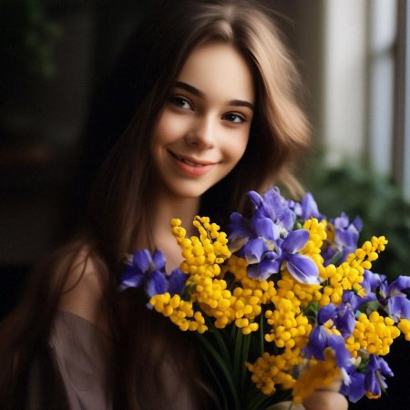 Девушки с букетами