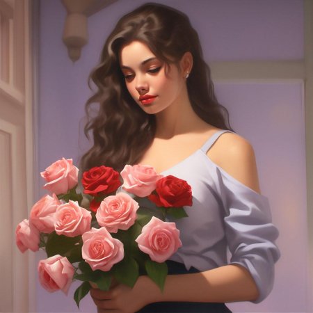 Девушка с цветами рисунок