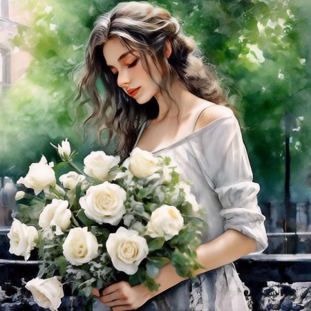 Девушка с букетом рисунок