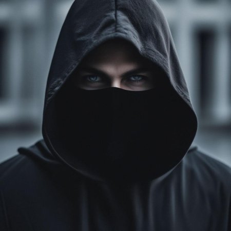 В капюшоне и маске