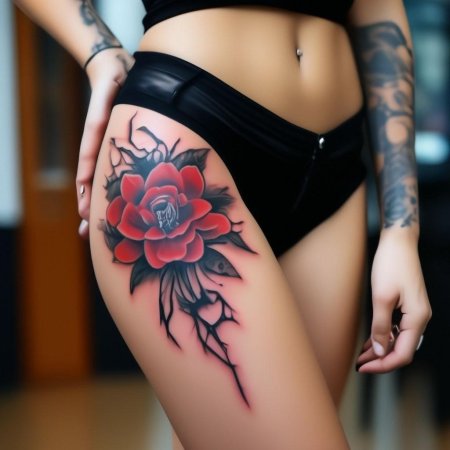 Тату на бедре у девушки