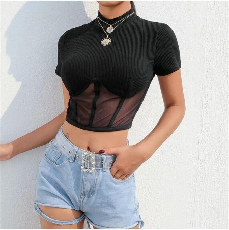 Сетчатый топ с короткими рукавами