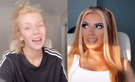 Девушка смывает косметику