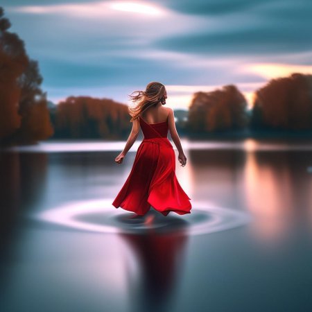 Девушка бежит в платье