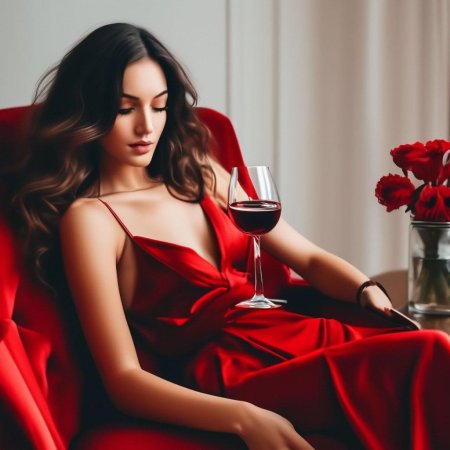 Брюнетка в красном платье