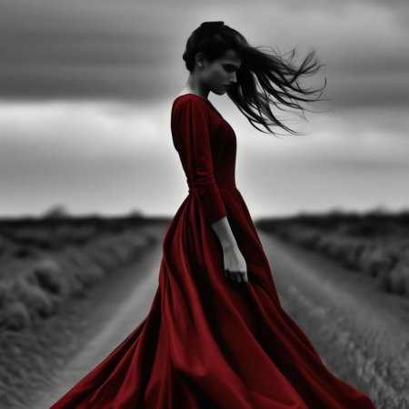 Женщина в длинном красном платье