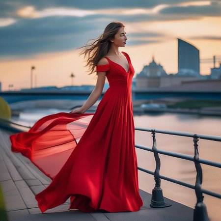 Длинное красное платье