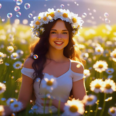 Женщина с ромашками