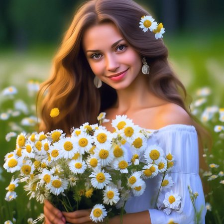 Женщина с ромашками