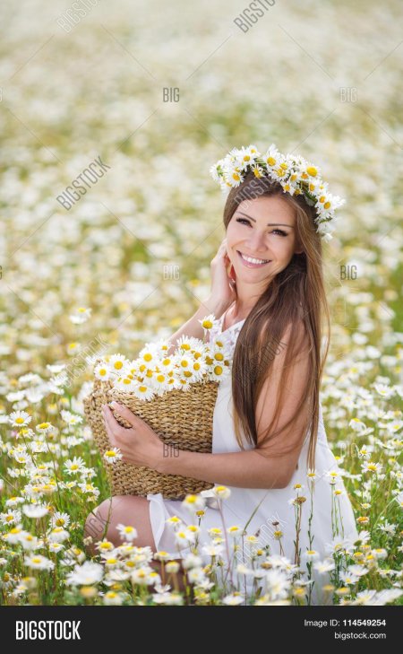 Фотосессия в поле с ромашками