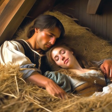 Мужчина и женщина на сеновале