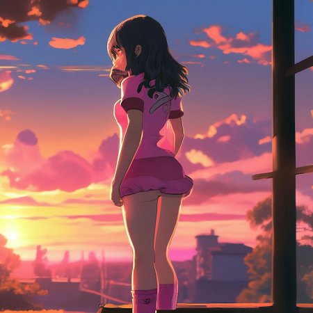 Аниме девушка на закате