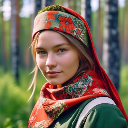 Девушка в русском платке