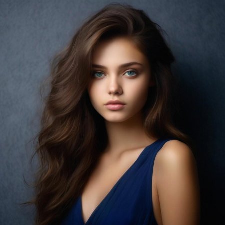 Девушка с каштановыми волосами и зелеными глазами