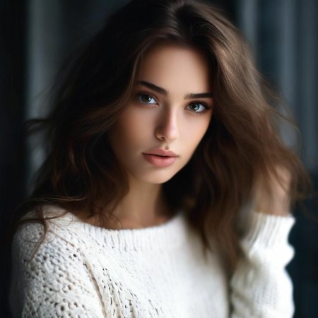 Девушка с каштановыми волосами и карими глазами