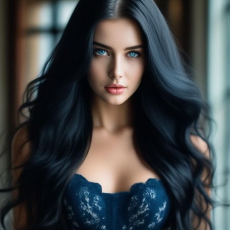 Девушка с черными волосами и голубыми глазами