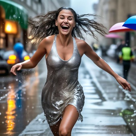 Девушка танцует под дождем