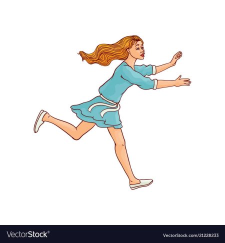 Убегающая девушка в платье рисунок