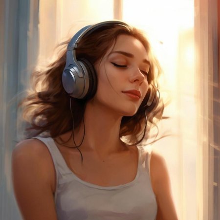 Слушает музыку в наушниках