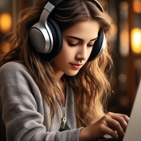 Красивая девушка в наушниках
