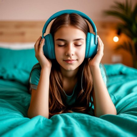Девочка слушает музыку