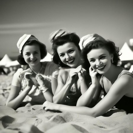 Девушки на пляже ретро