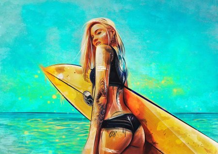 Девушка на серфе арт