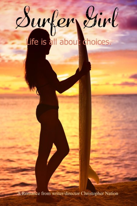 Девушка с серфом на закате