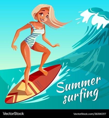 Девушка на серфе нарисованная