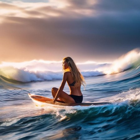 Девушка серфер на закате