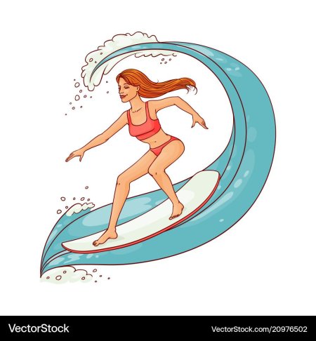 Девушка на серфе нарисованная