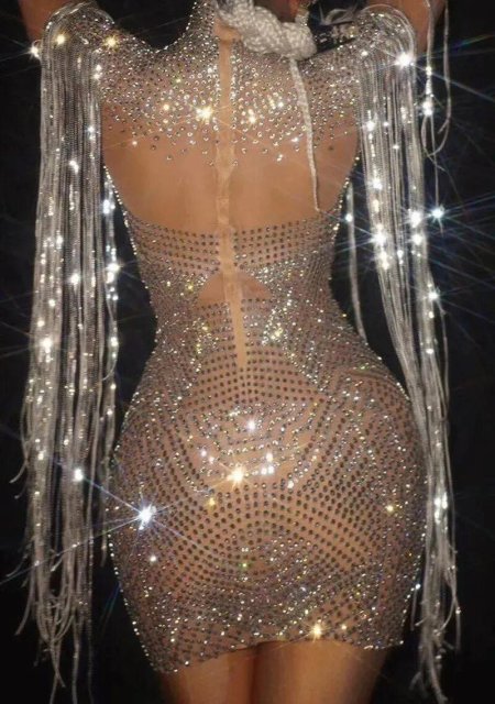 Прозрачное платье со стразами