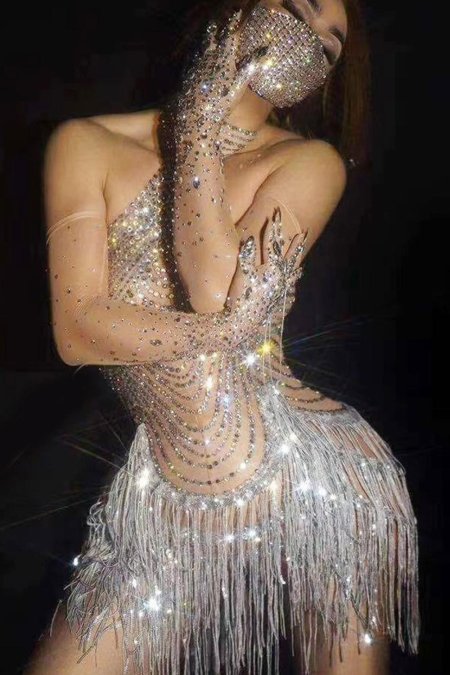 Прозрачное платье со стразами