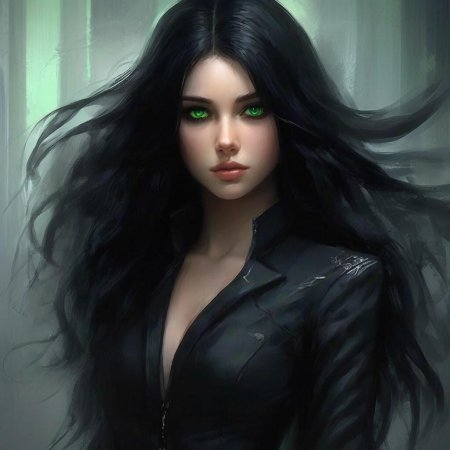 Девушка с чёрными волосами и зелёными глазами
