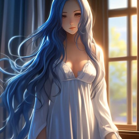 С голубыми волосами