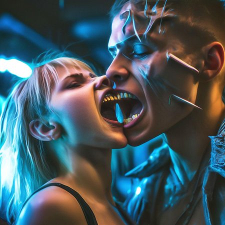 Девушка кусает парня