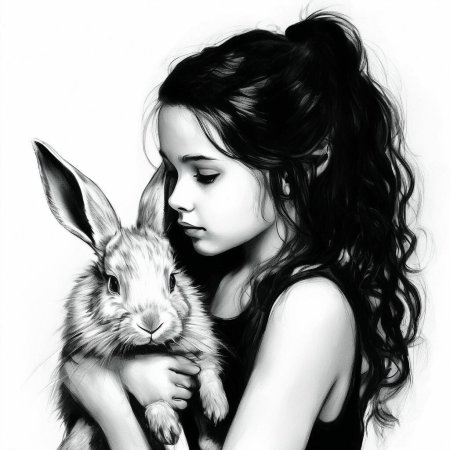 Кролик черно белый рисунок