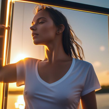 Девушка в белой мокрой футболке